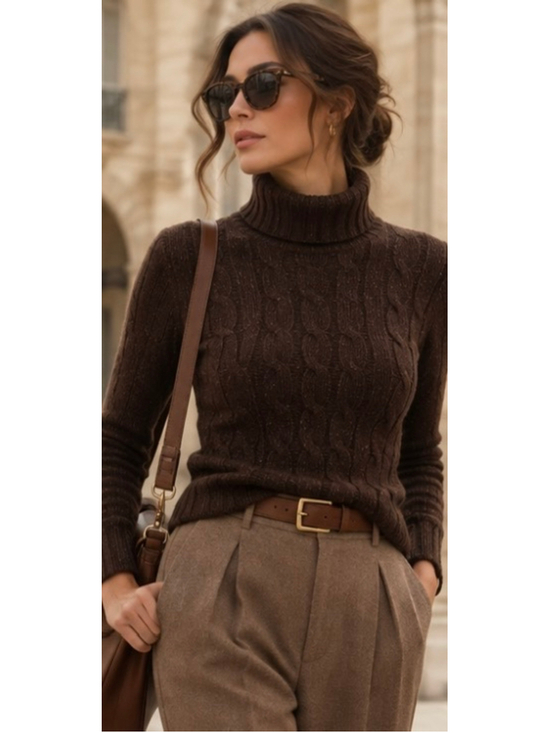 Ralph Lauren Black Label Sweaters - Ralph Lauren Cashmere Cable Knit Turtleneck Sweater Brown Metallic Size M New!